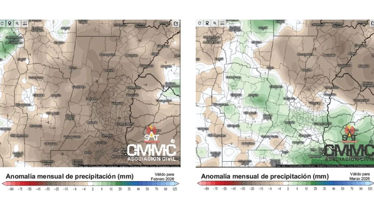 En febrero los mapas del informe semestral muestra coloraciones que representan entre 5 y 30 milímetros menos que el promedio para ese mes en toda la provincia.