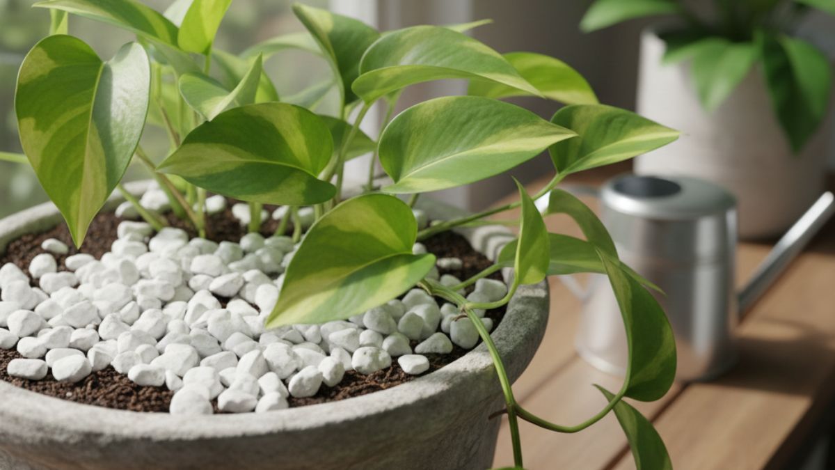 Para qué sirve poner piedritas blancas en la tierra del potus.