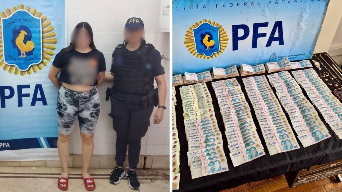 Una de las personas detenidas en el operativo y parte del dinero incautado en el procedimiento. Una de las personas detenidas en el operativo y parte del dinero incautado en el procedimiento.