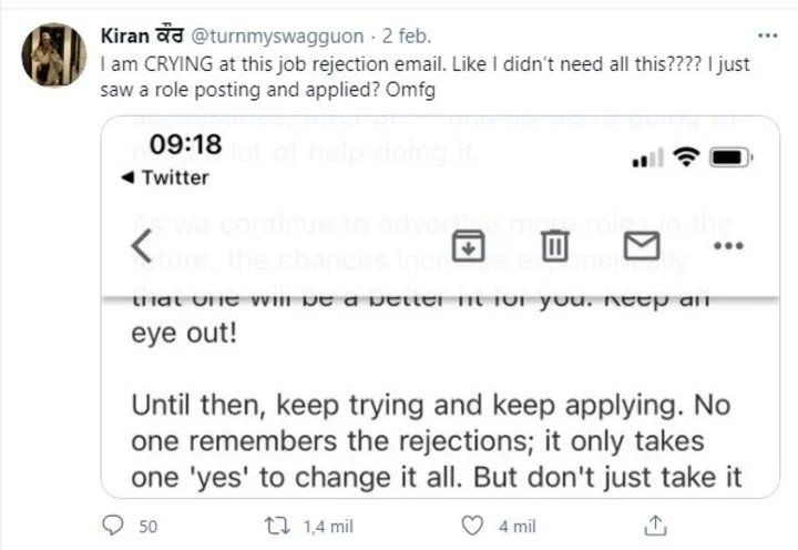 Tuit. la publicación de la joven.