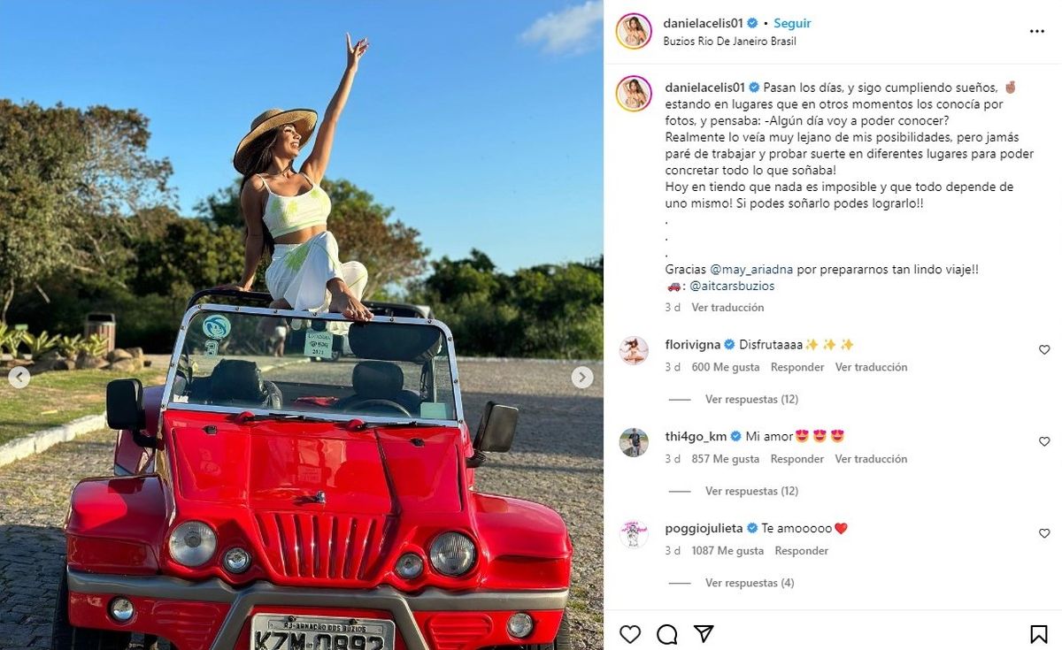 Daniela Celis compartió imágenes de su estadía en Brasil.