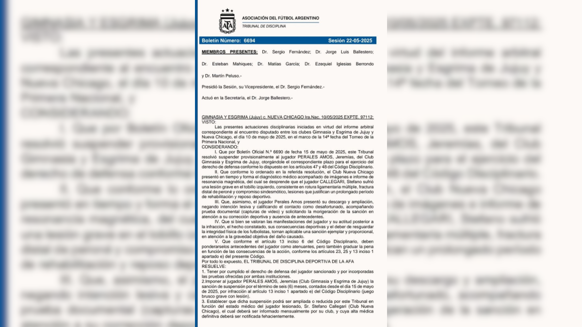 Boletín oficial de AFA: Seis meses de suspensión para Perales. Boletín oficial de AFA: Seis meses de suspensión para Perales.