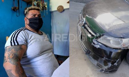 Pedro Oviedo, víctima junto a su familia de una emboscada. A la derecha, los daños visible es en su coche tras chocar con adoquines en la autopista Santa Fe -Rosario Pedro Oviedo, víctima junto a su familia de una emboscada. A la derecha, los daños visible es en su coche tras chocar con adoquines en la autopista Santa Fe -Rosario