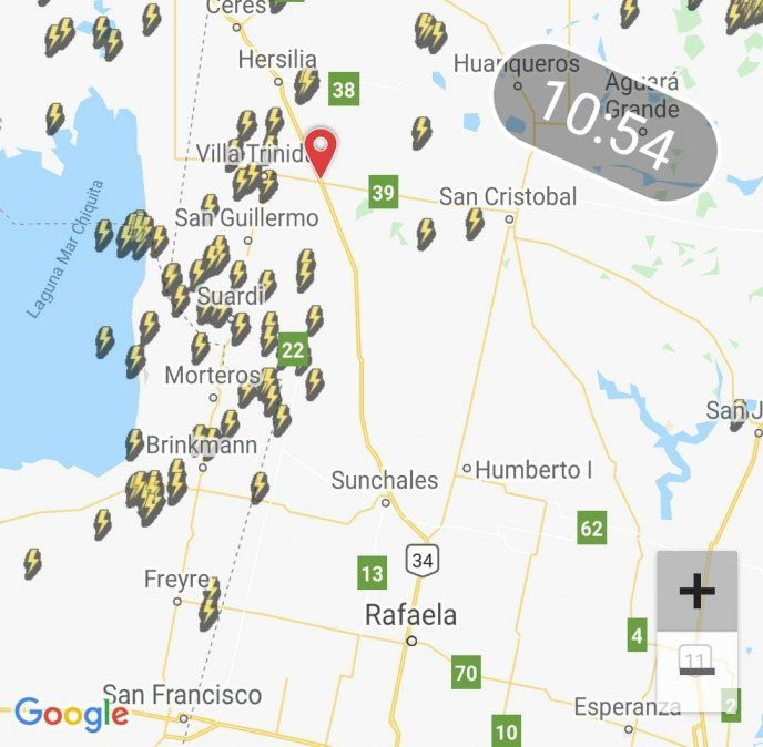 Alerta por lluvias intensas y caída de granizo.