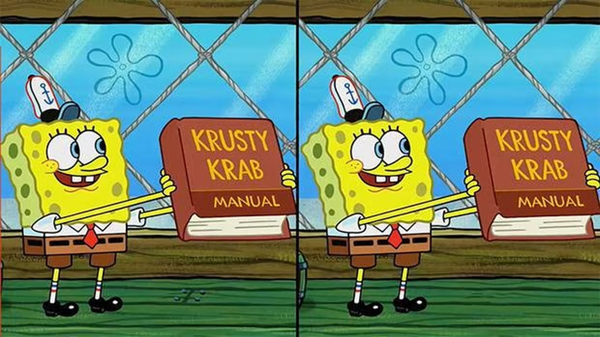 Reto visual: encontrá la diferencia en el dibujo de Bob Esponja. Reto visual: encontrá la diferencia en el dibujo de Bob Esponja.