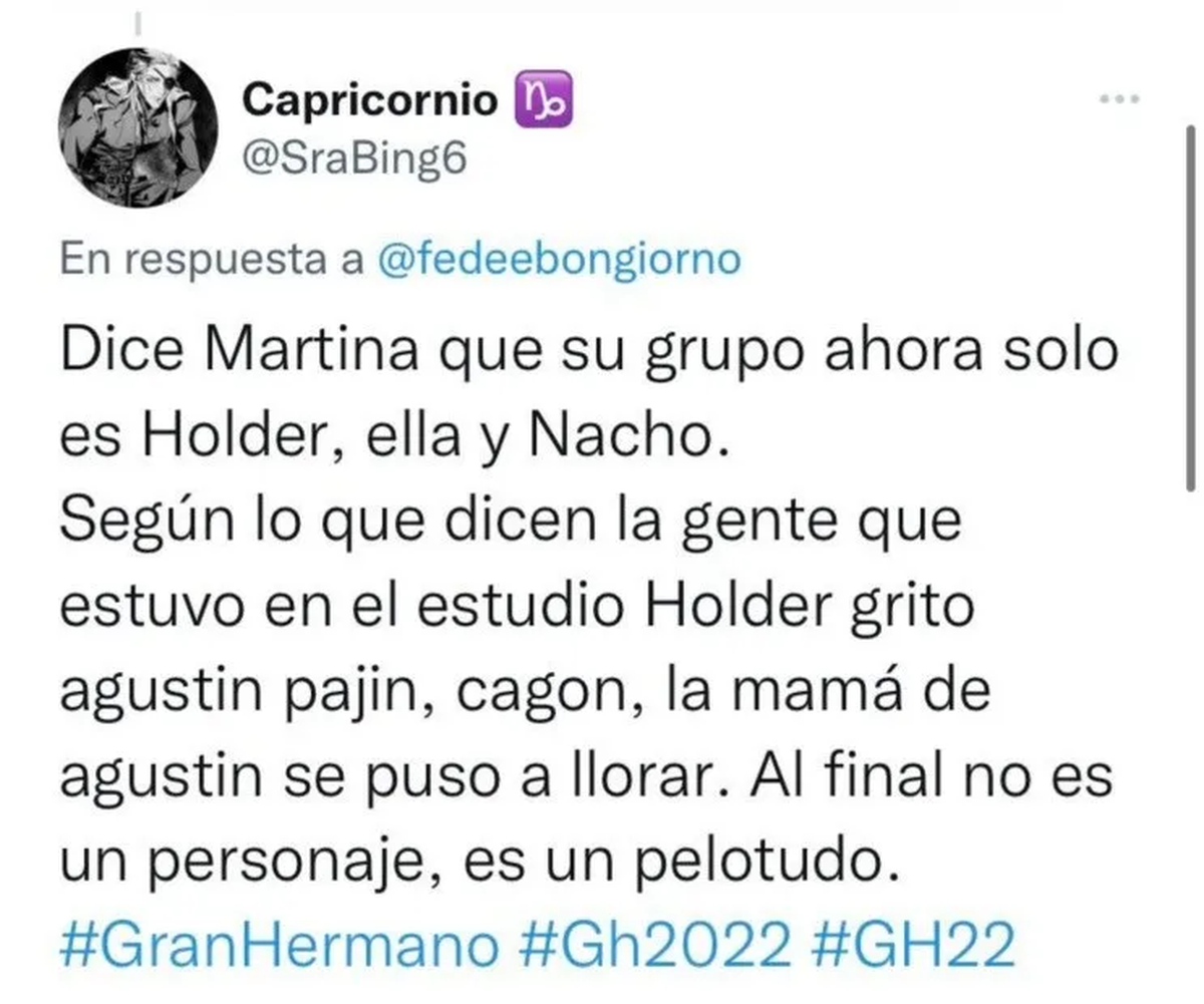 Tweet sobre lo ocurrido con Tomás Holder en