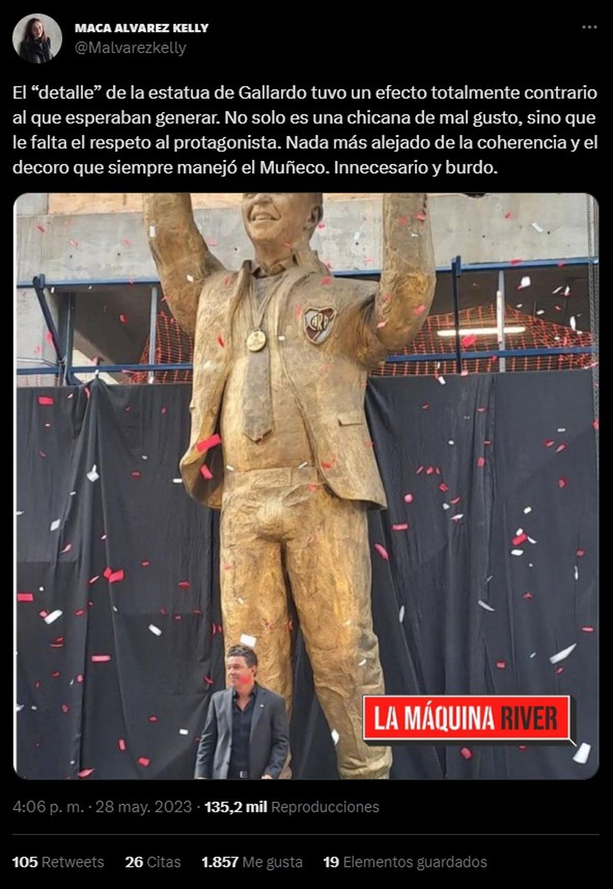 A algunos hinchas de River no les hizo gracia el detalle en la estatua de Marcelo Gallardo y expresaron su descontento en las redes sociales.