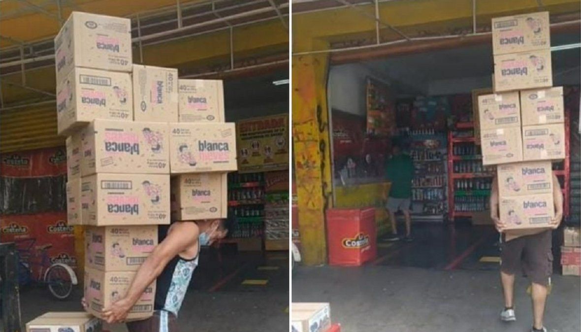 Video viral: hombre sorprende por su fuerza y su forma de cargar cajas.