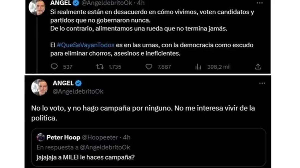 Los tuit de Gastón Trezeguet apoyando a Milei. Los tuit de Gastón Trezeguet apoyando a Milei.