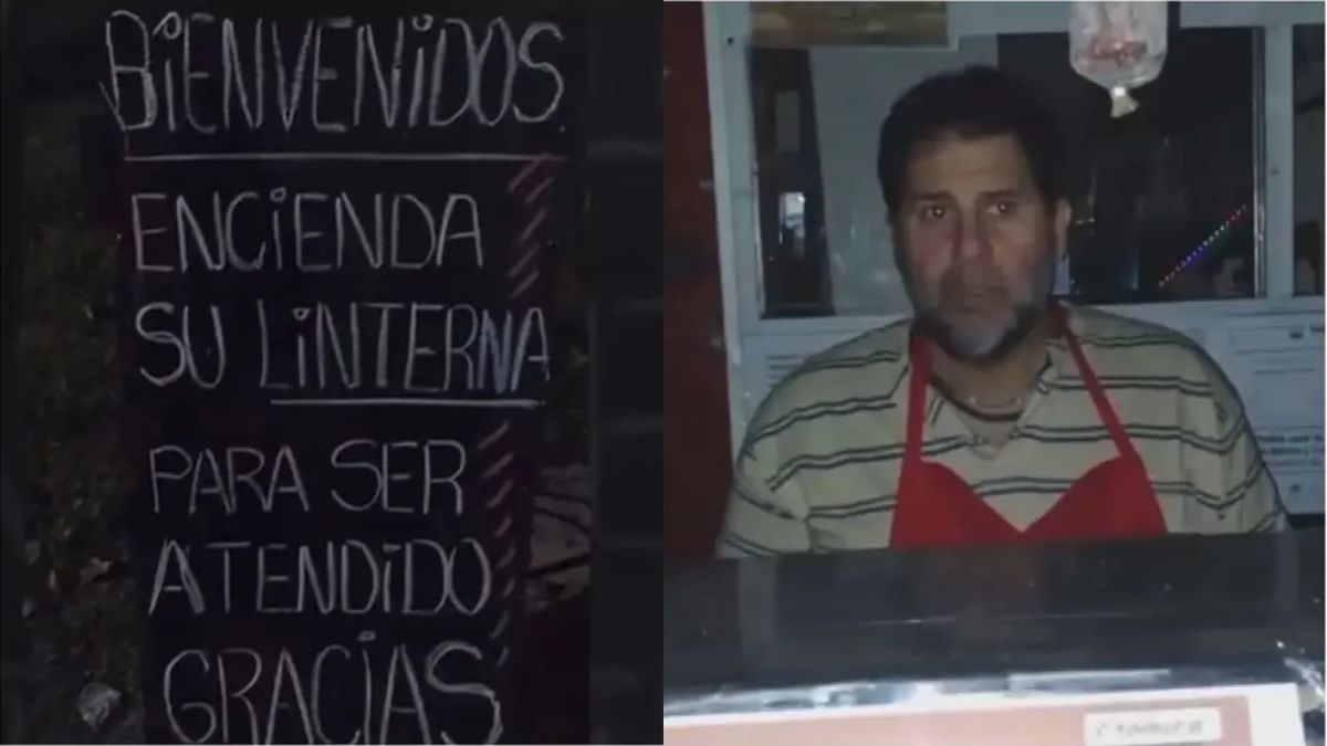 Un carnicero de Gualeguay atiene a sus clientes con linternas para reducir sus gastos de electricidad.