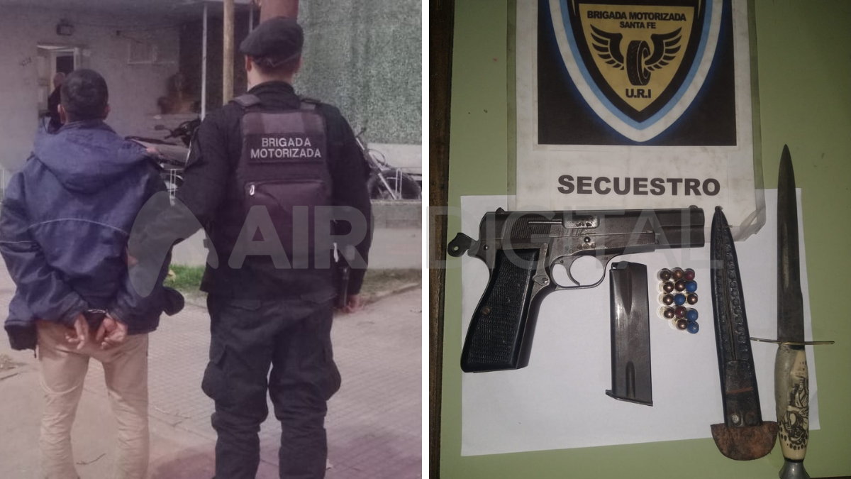 Barrio Los Hornos: iba en moto a toda velocidad, lo paró la policía y le encontró entre su ropa una 9 mm y una faca