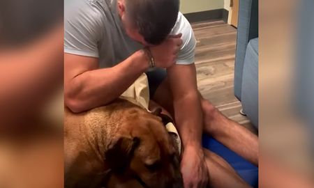 Desgarradora escena de un hombre mientras da de comer a su perro por última vez
