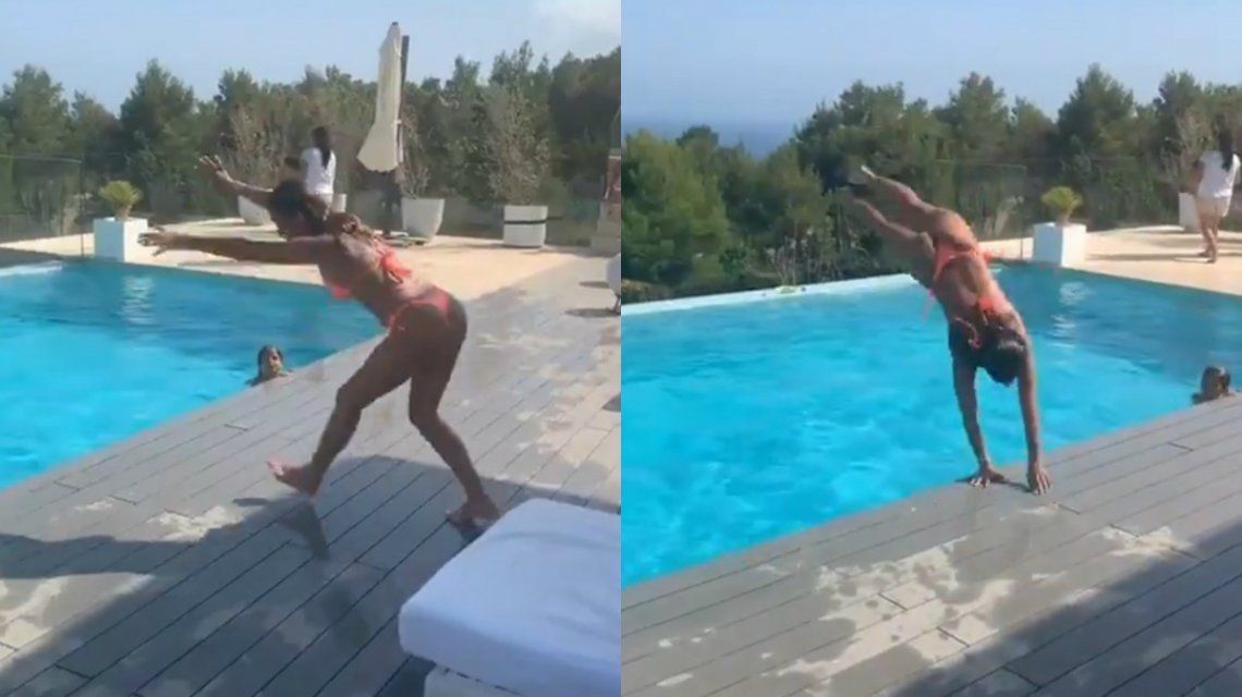 En bikini Antonella Roccuzzo mostró sus habilidades como acróbata y el vídeo es viral
