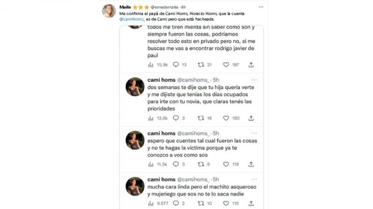 La cuenta de Camila Homs fue hackeada.