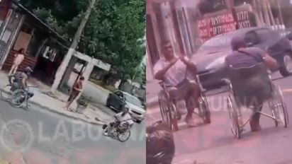 Locura en La Plata: dos trapitos en silla de ruedas se pelearon con palos y se viralizaron