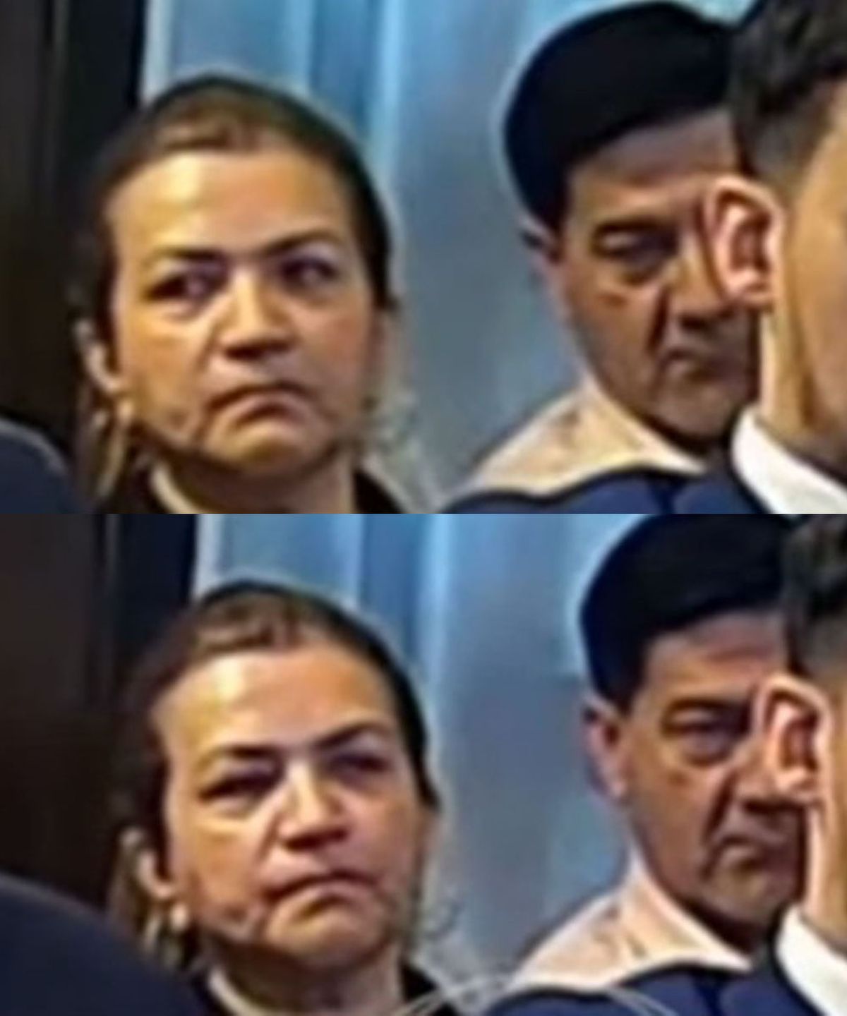 La mamá de Fernando sigue atenta la lectura de los alegatos.