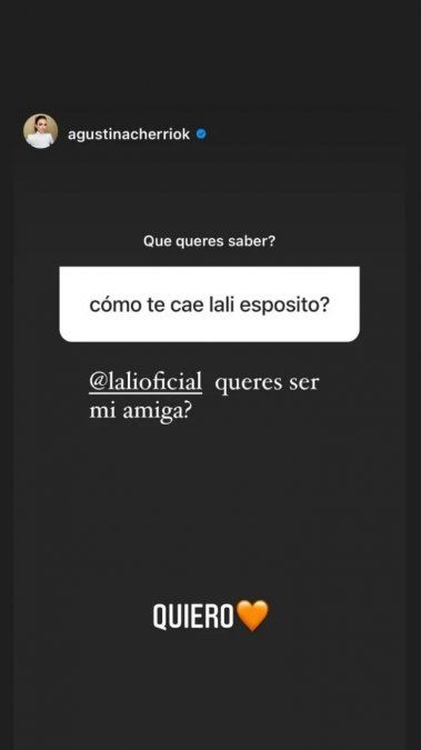 Lali Espósito y Agustina Cherri se dedicaron algunas historias de Instagram.