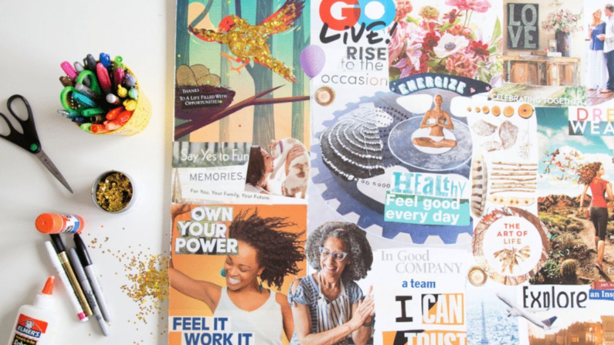 Inspiración y motivación visual: imágenes y frases que representan los deseos y objetivos del Año Nuevo.