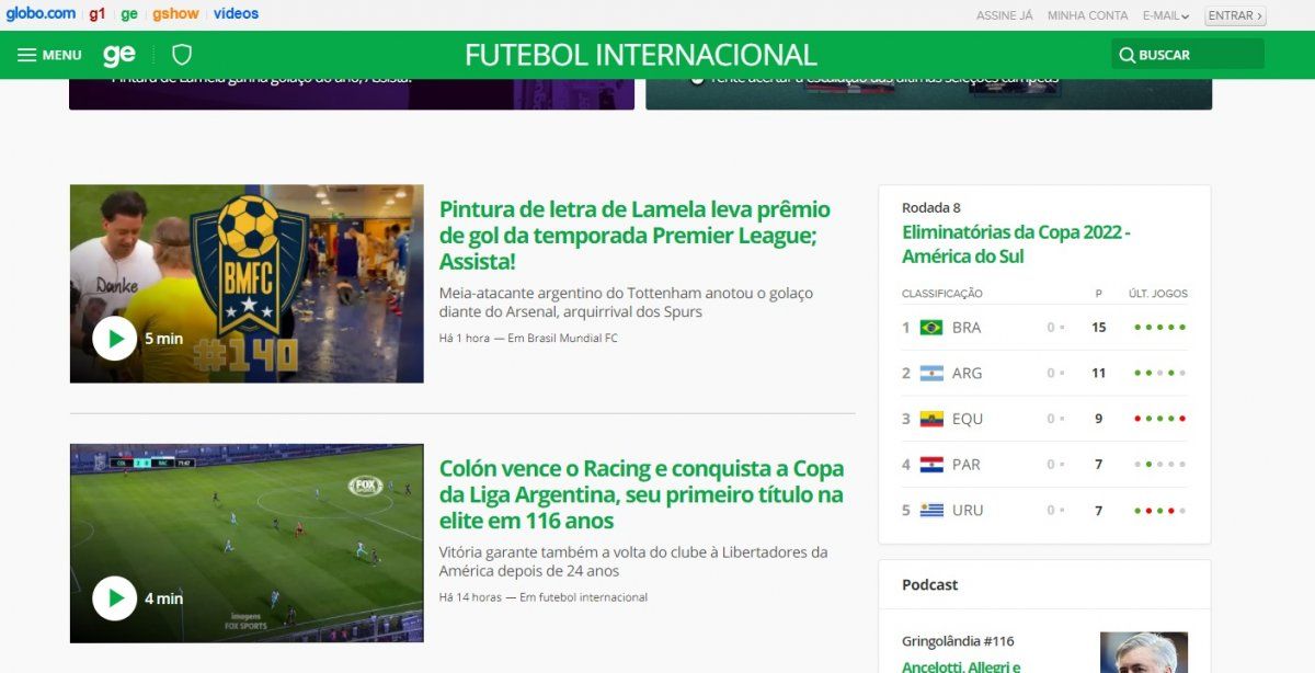 En Brasil, Globo Sporte también reflejó el triunfo de Colón de Santa Fe en la Copa de la Liga.