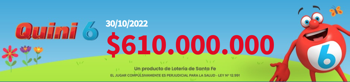 El domingo 30 de octubre, el sorteo del Quini 6 tendrá un pozo de $610.000.000