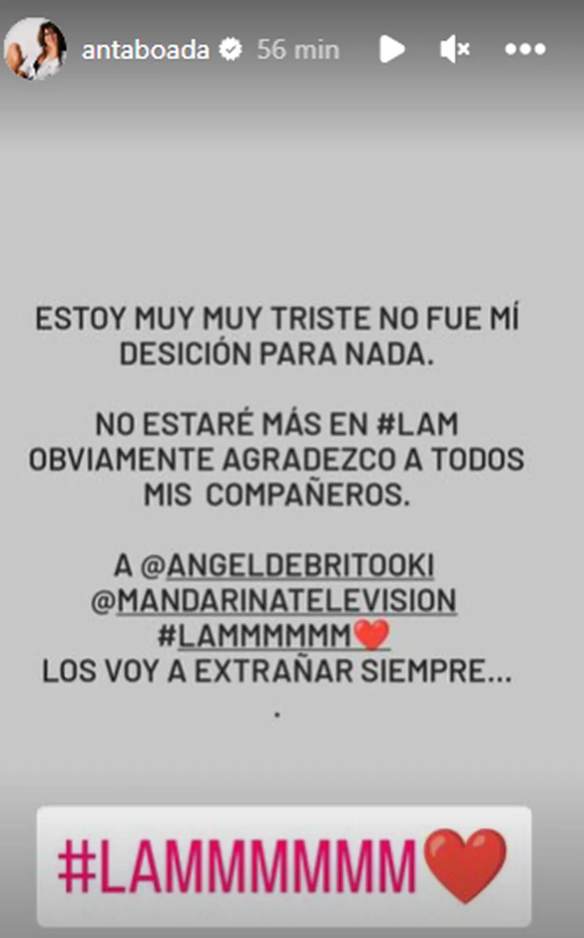 Andrea Taboada anunció que no continuará en LAM. Andrea Taboada anunció que no continuará en LAM.