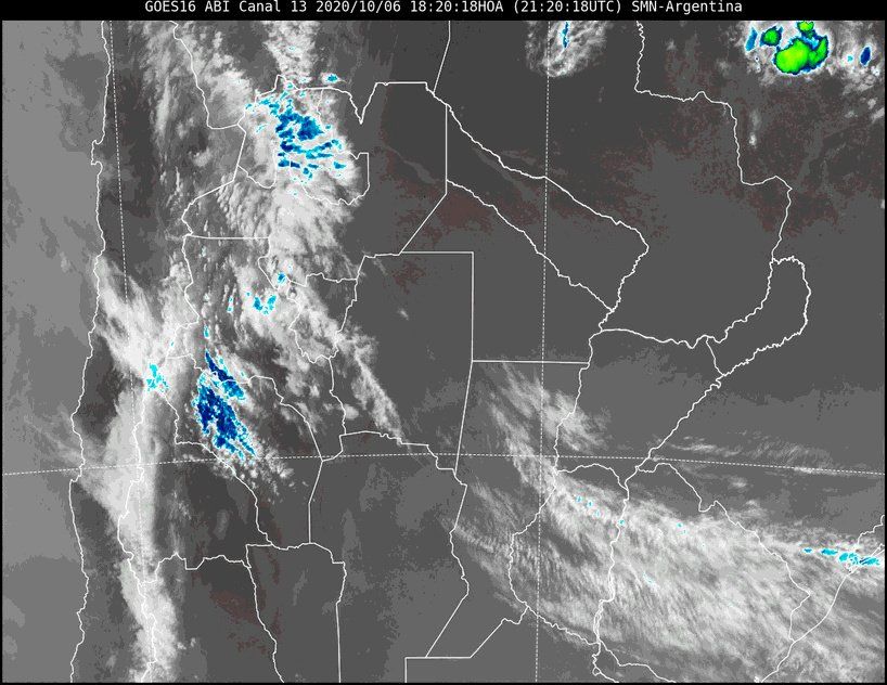 La imagen satelital muestra nubosidad en la región. Esta situación prevalecerá en los próximos días, variando la cantidad de nubes solamente.