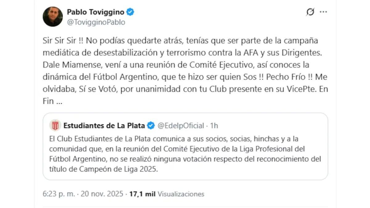La respuesta de Toviggino fue inmediata.