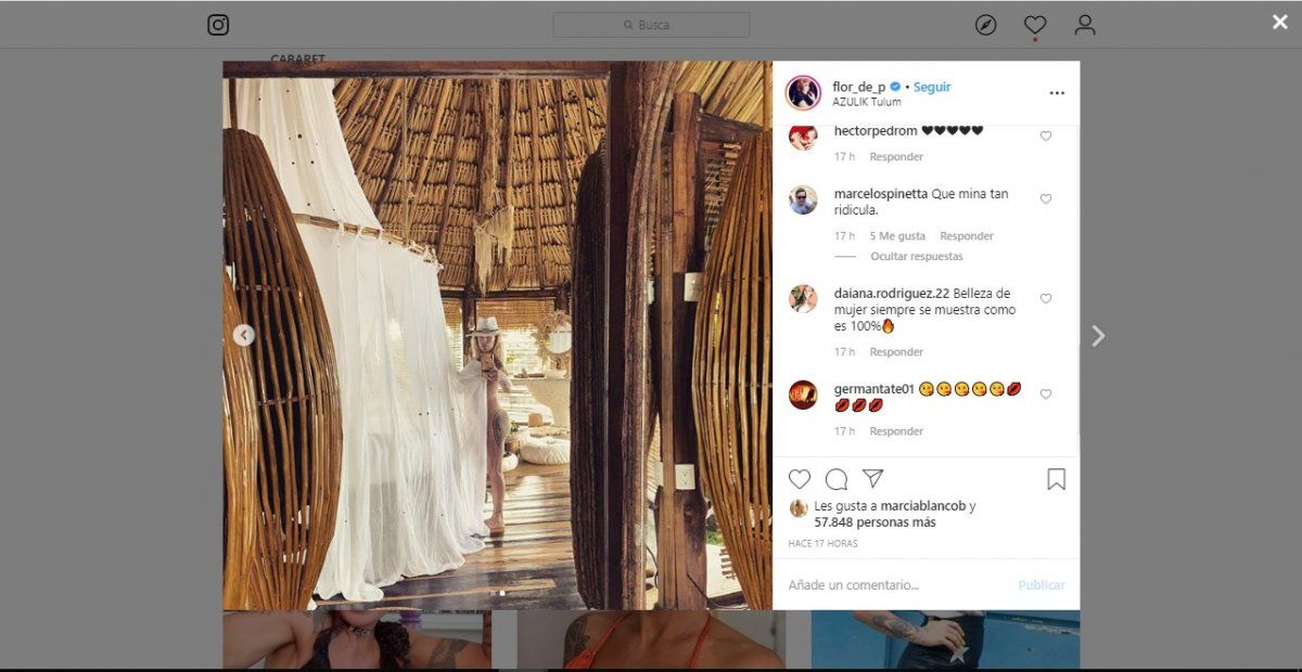 Florencia Peña subió fotos desnuda desde el hotel donde disfruta las vacaciones