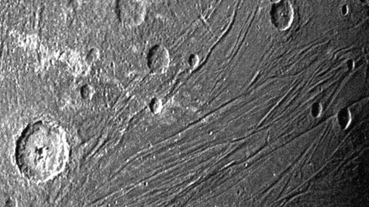 La foto muestra detalles de cráteres y terrenos claros y oscuros.