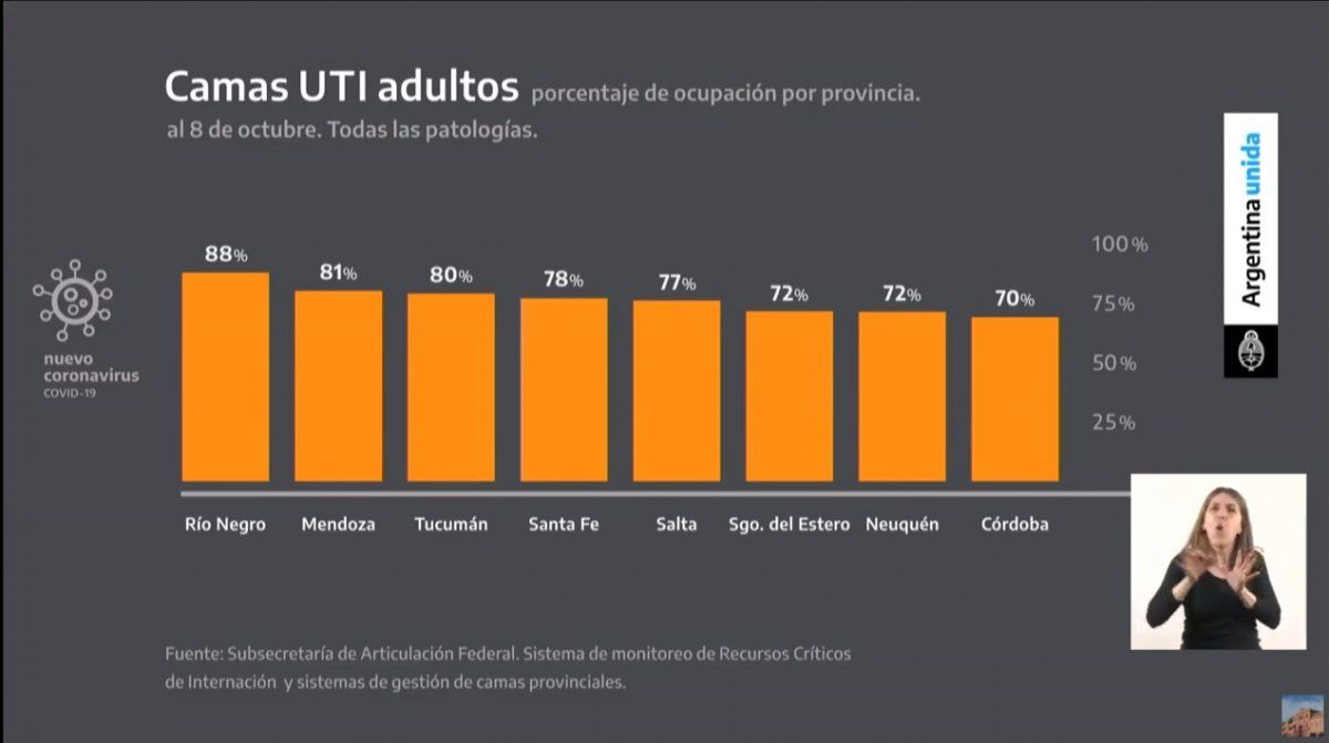Ocupación de camas críticas en las provincias. 