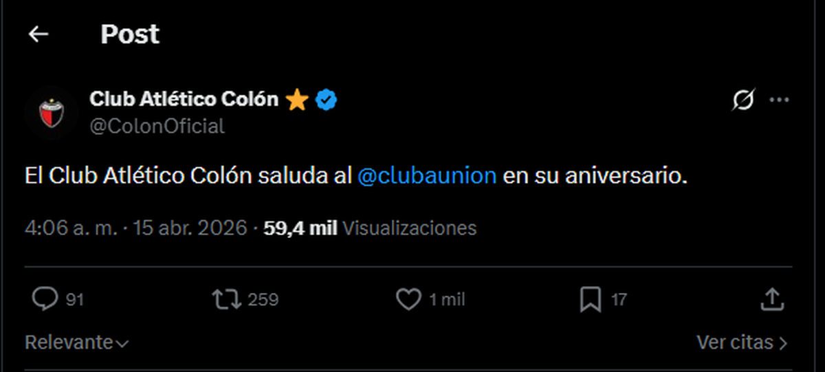 Colón saludó a las 4:06, fecha en la que salió campeón. Colón saludó a las 4:06, fecha en la que salió campeón.