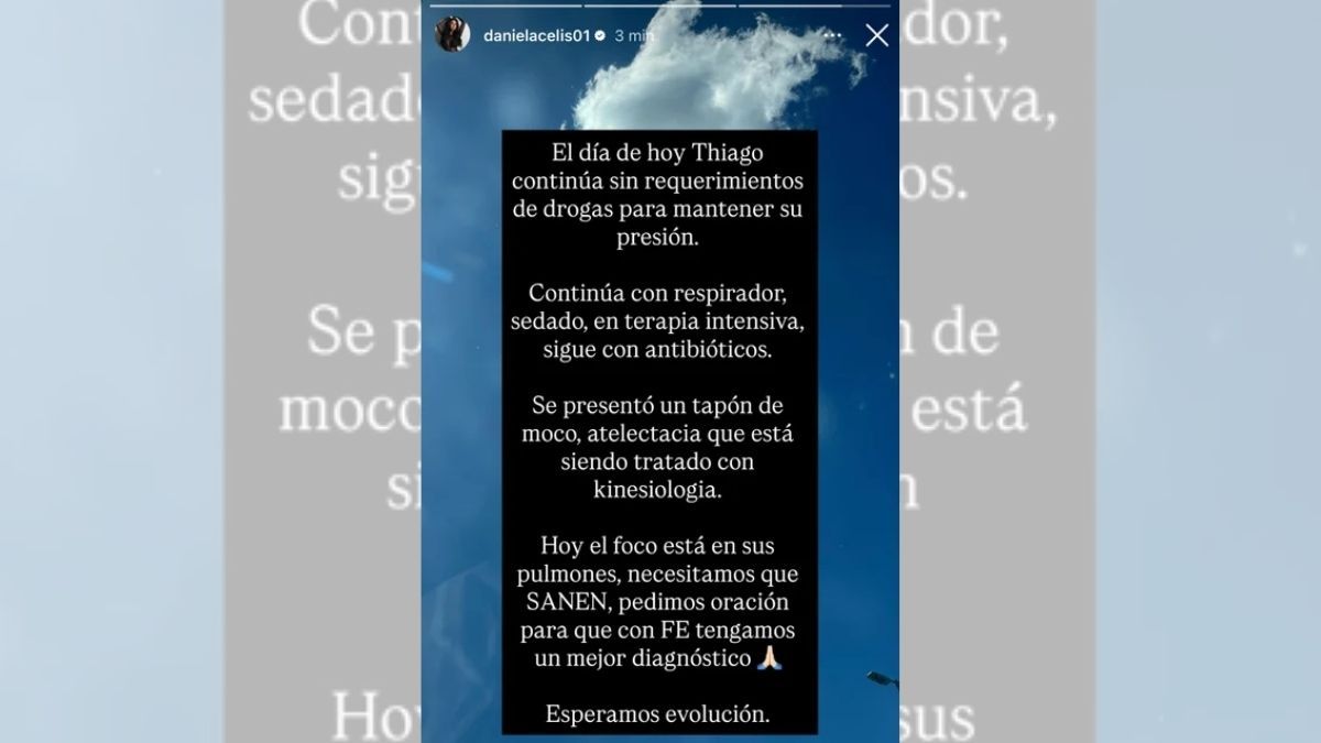 Daniela Celis compartió un comunicado y pidió oraciones para la recuperación de Thiago Medina. Daniela Celis compartió un comunicado y pidió oraciones para la recuperación de Thiago Medina. 