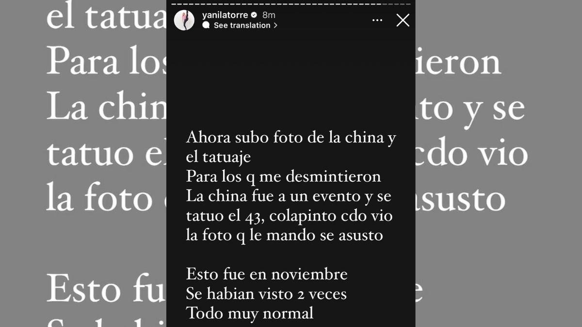 Yanina Latorre reveló la reacción de Franco Colapinto al ver el tatuaje de la China Suárez. Yanina Latorre reveló la reacción de Franco Colapinto al ver el tatuaje de la China Suárez.