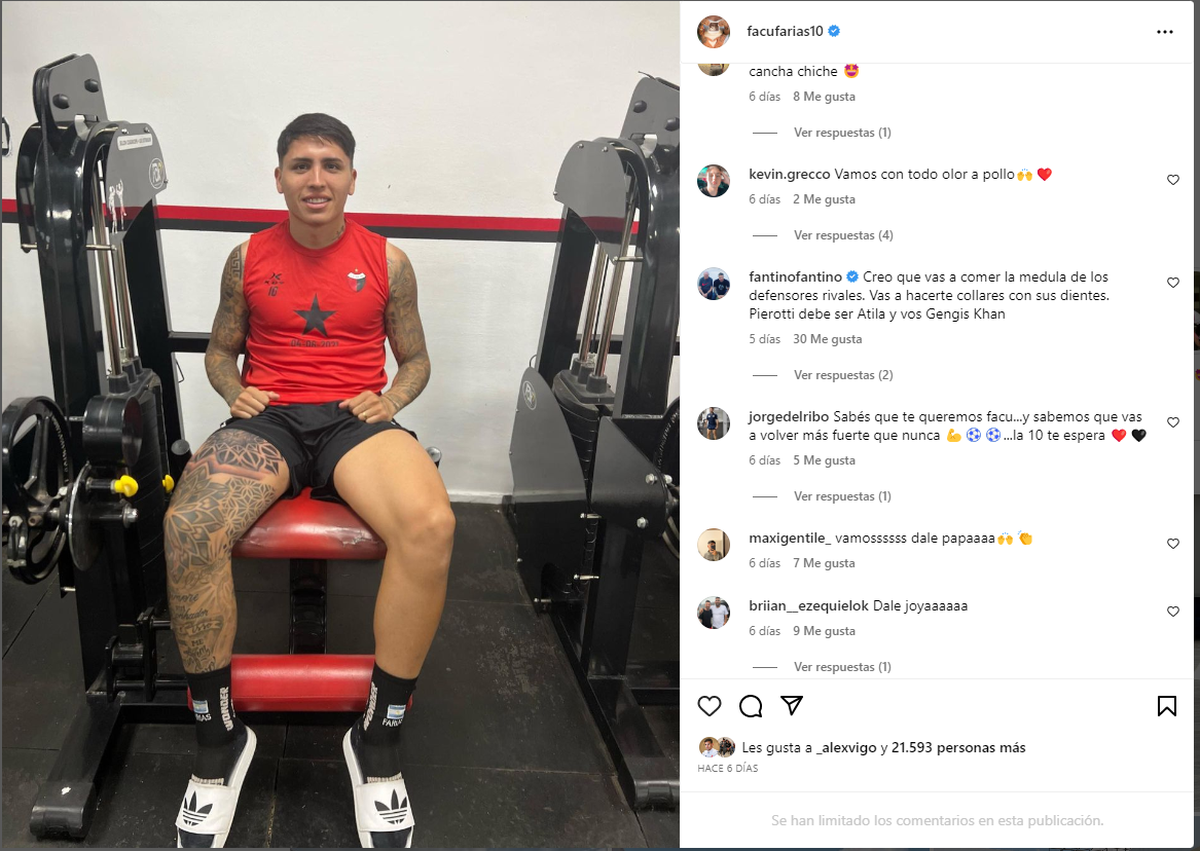 El mensaje de Alejandro Fantino a Facundo Farías en el Instagram del futbolista.