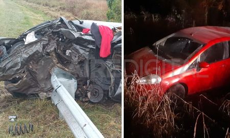 A la izquierda el vehículo accidentado sobre la ruta 11. A la derecha, el coche que protagonizó el siniestro vial en la ruta 4. A la izquierda el vehículo accidentado sobre la ruta 11. A la derecha, el coche que protagonizó el siniestro vial en la ruta 4.