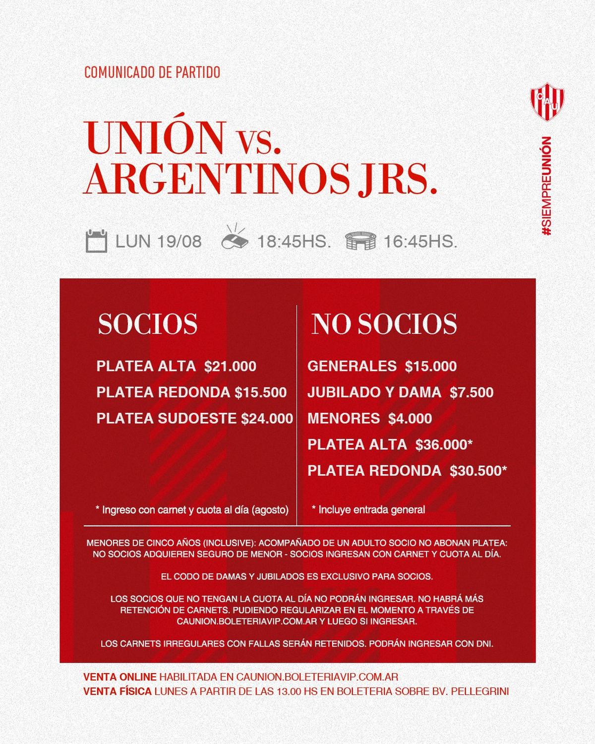 Cuánto cuesta ir a ver Unión vs Argentinos por la Liga Profesional: así será la VENTA DE ENTRADAS. Cuánto cuesta ir a ver Unión vs Argentinos por la Liga Profesional: así será la VENTA DE ENTRADAS.