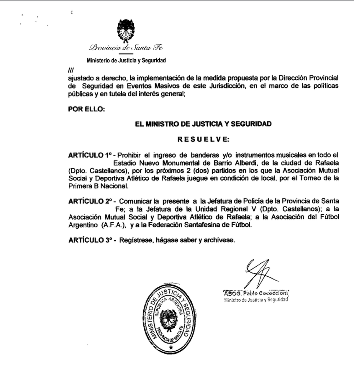 La nota del Ministerio de Seguridad. La nota del Ministerio de Seguridad.