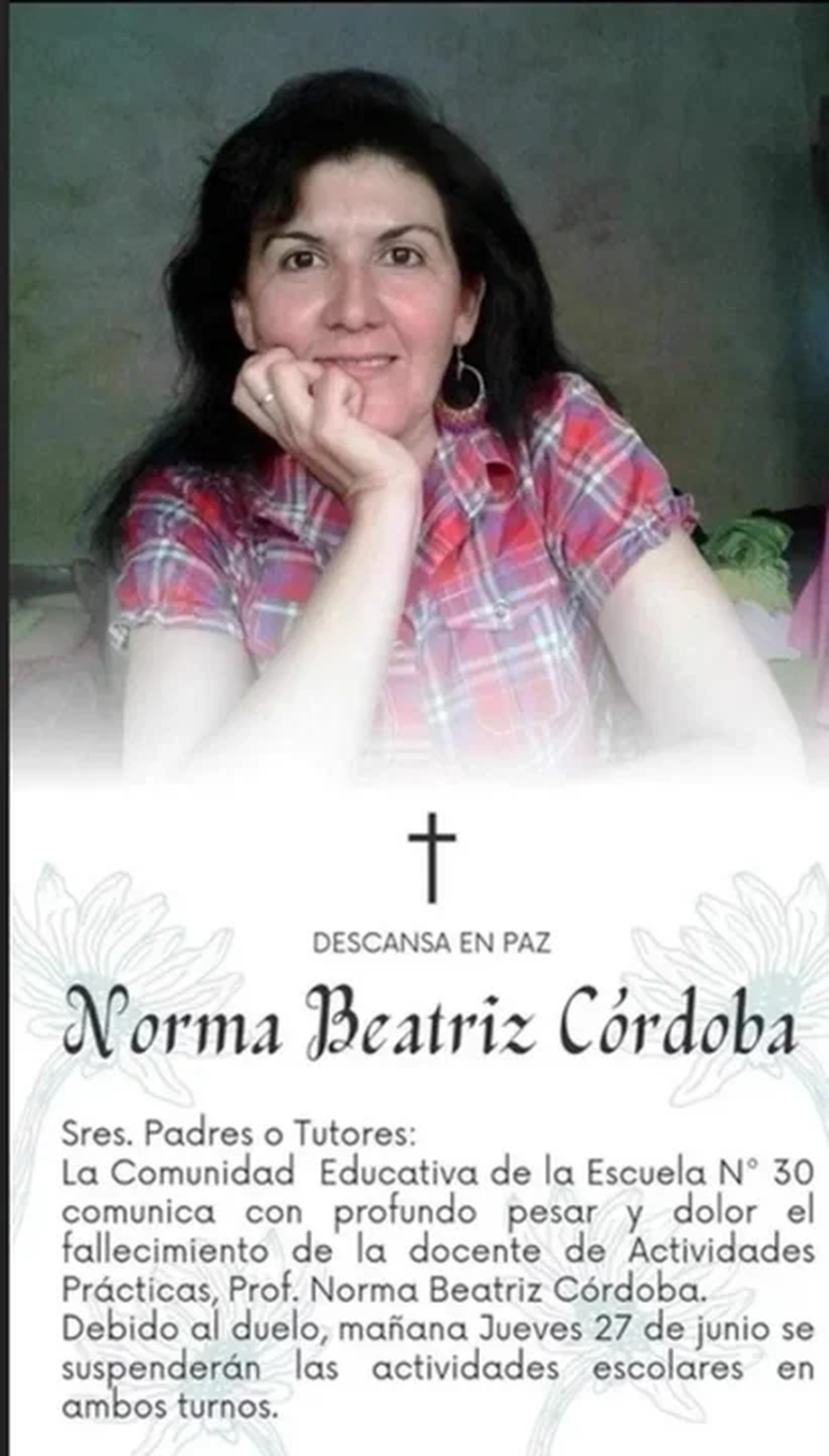 Dolor en la escuela donde trabajaba Córdoba. Dolor en la escuela donde trabajaba Córdoba. 