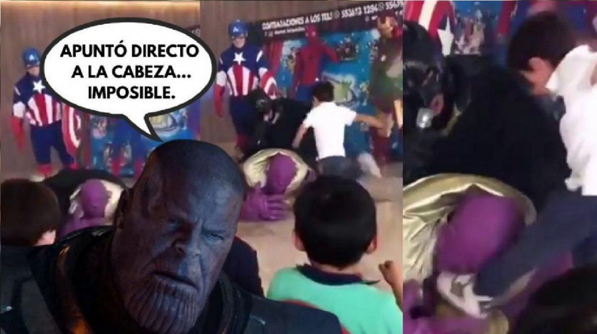 Niño patea a Thanos y los Avengers se comportan como cobardes