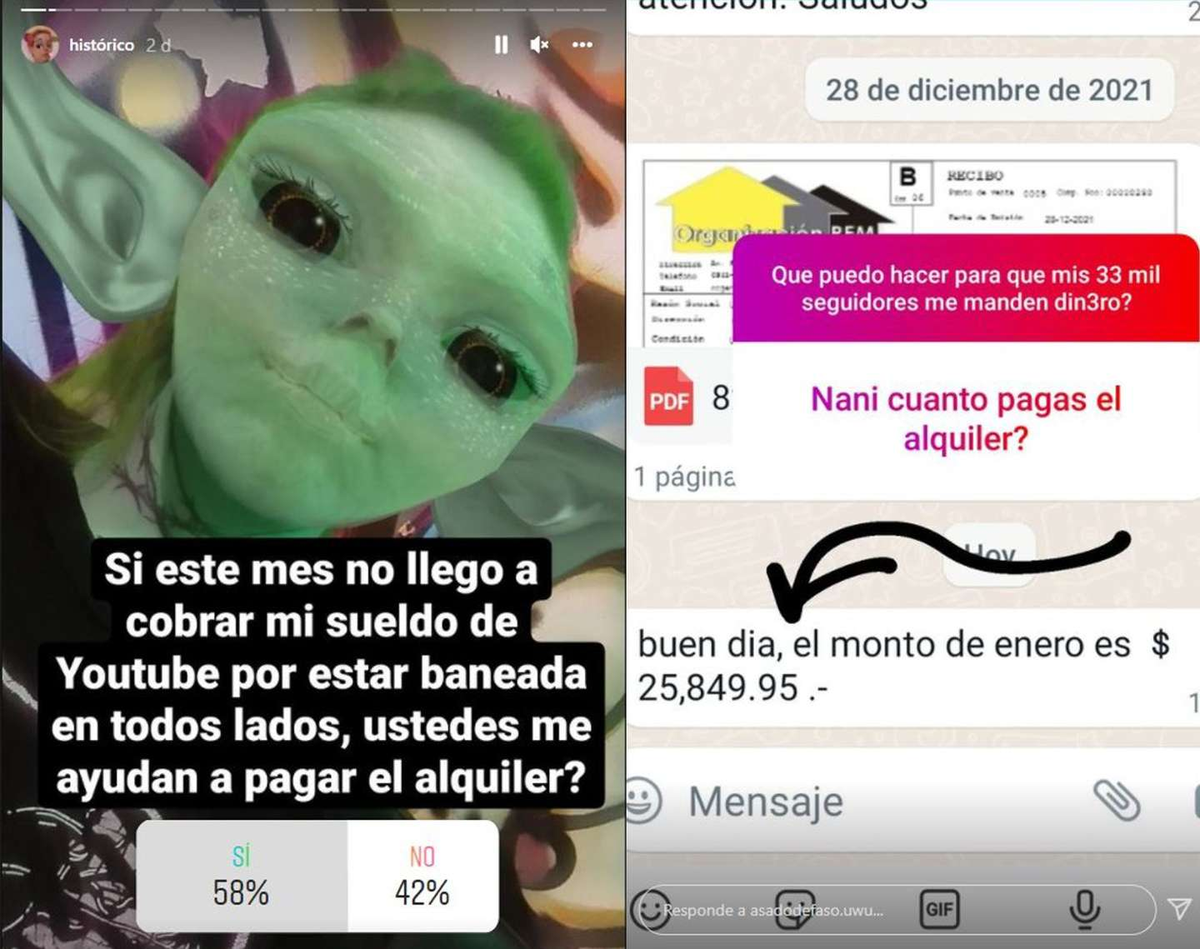 En su cuenta de Instagram, @asadodefaso.uwu hace una encuesta donde pregunta a sus seguidores si la ayudar&iacute;an a pagar el alquiler.