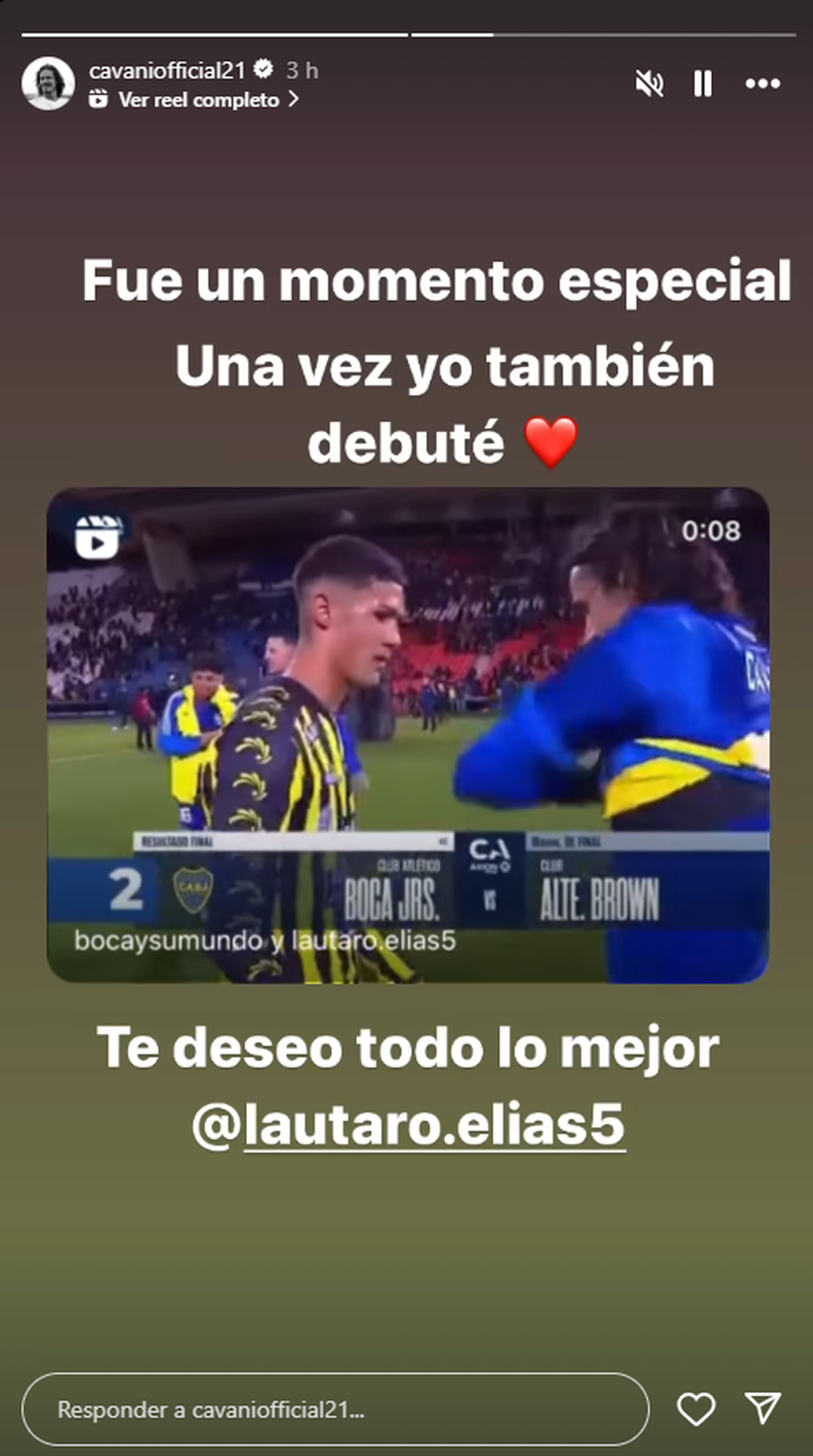 El mensaje de Edinson Cavani para el jugador de Almirante Brown que se llevó su camiseta. El mensaje de Edinson Cavani para el jugador de Almirante Brown que se llevó su camiseta.