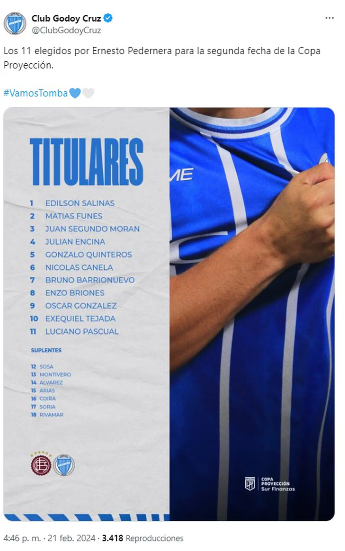 Los jugadores de Godoy Cruz de Mendoza denunciados por abuso sexual fueron titulares ante Lanús de Buenos Aires por la segunda fecha de la Copa Proyección. Los jugadores de Godoy Cruz de Mendoza denunciados por abuso sexual fueron titulares ante Lanús de Buenos Aires por la segunda fecha de la Copa Proyección.