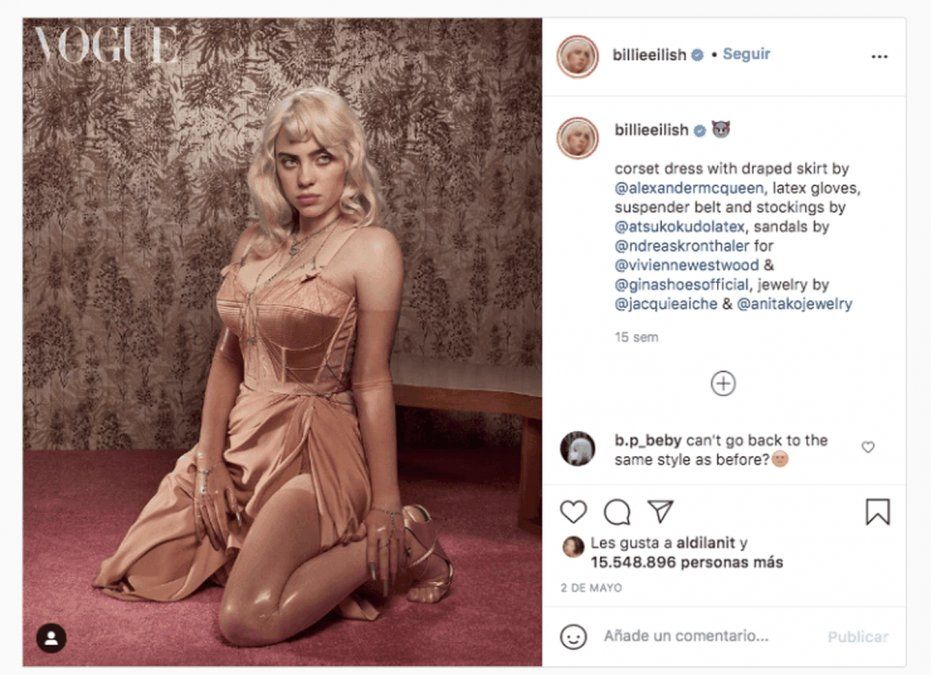 Billie Eilish posando para Vogue. 