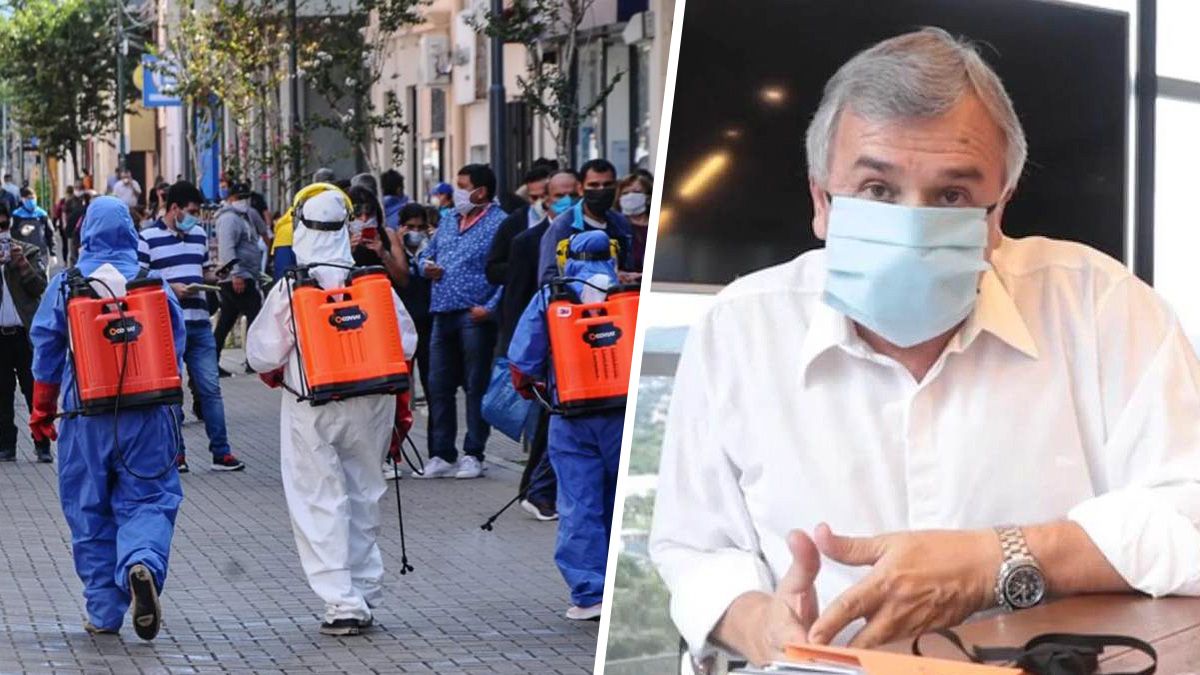 A la izquierda: desinfectan las calles en Catamarca; a la izquierda