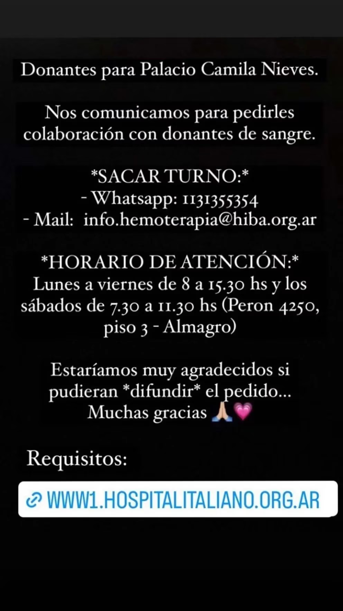 Familiares y amigos de Camila Palacio piden dadores de sangre.