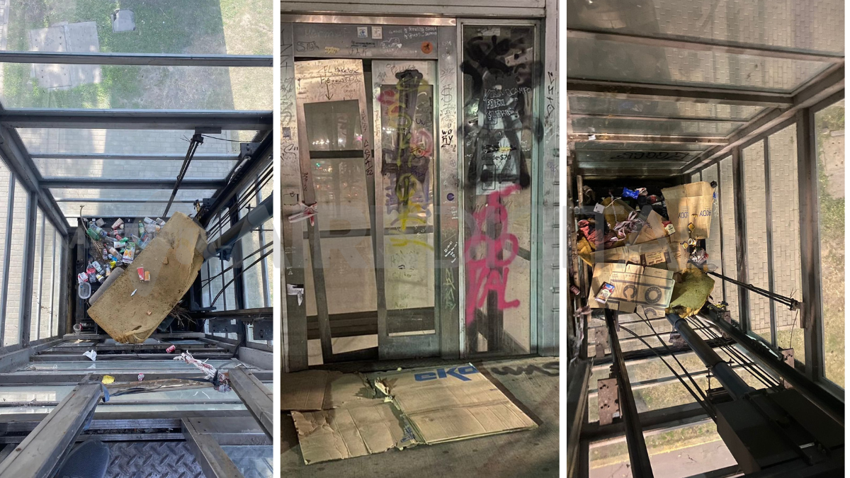 El ascensor es usado como un tacho de basura.
