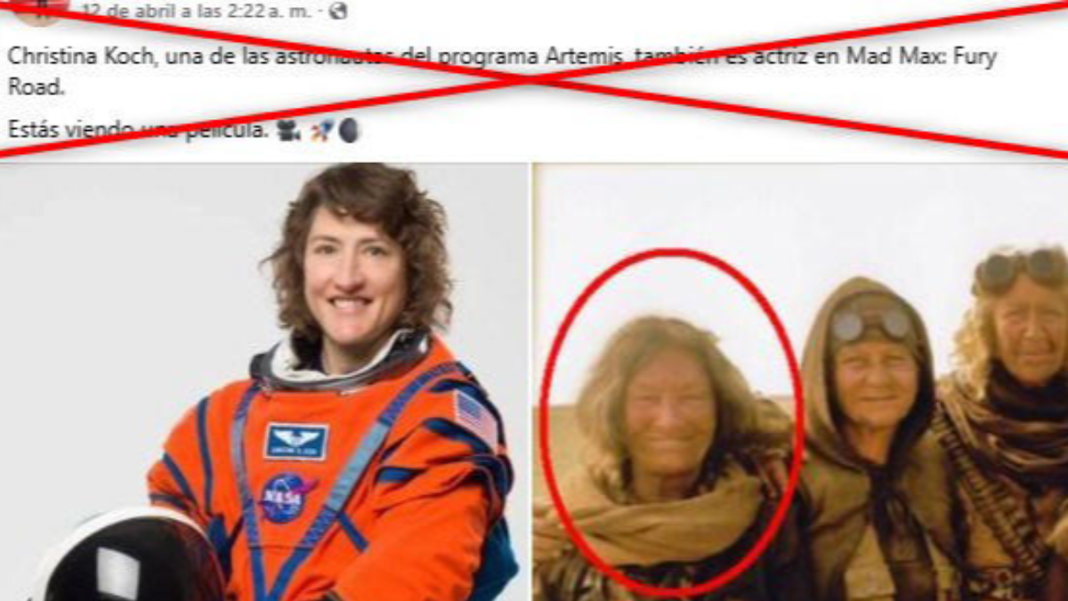 Captura de pantalla hecha el 15 de abril de 2026 de una publicación en Facebook donde aseguran que Christina Koch es actriz. Captura de pantalla hecha el 15 de abril de 2026 de una publicación en Facebook donde aseguran que Christina Koch es actriz.