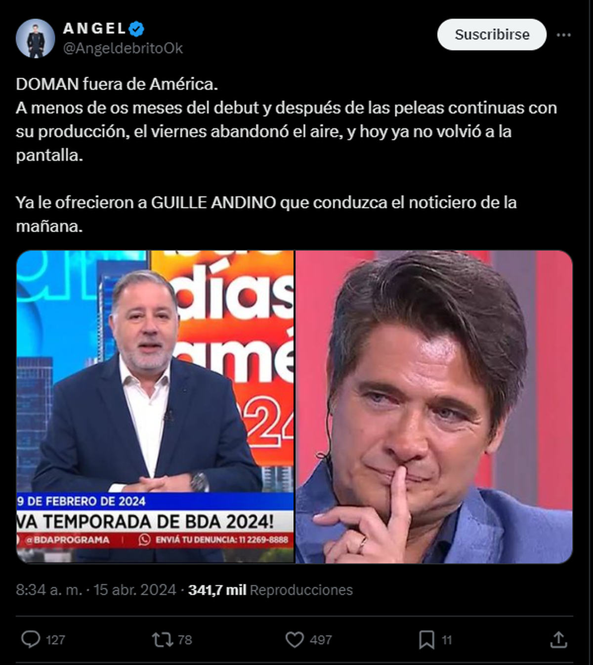 Ángel de Brito aseguró que Fabián Doman quedó fuera de América TV. Ángel de Brito aseguró que Fabián Doman quedó fuera de América TV.