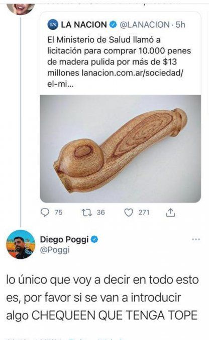 Diego Poggi y su irónico comentario sobre la compra de penes de madera.