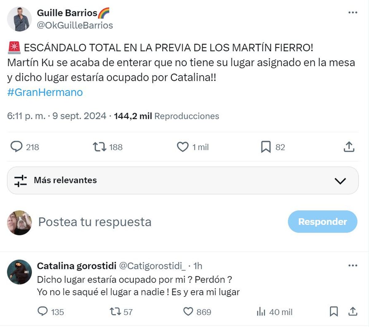 Catalina Gorostidi fue a los Martín Fierro y quedó envuelta en un escándalo. Catalina Gorostidi fue a los Martín Fierro y quedó envuelta en un escándalo.